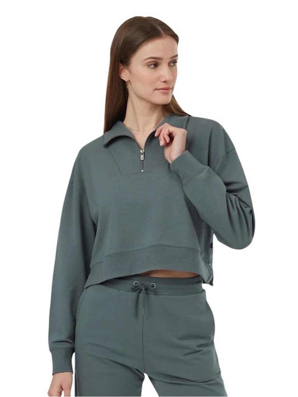 Tentree Women’s Green Short-zip Fleece Sweater in SoftTerry Light Fabric Size XS